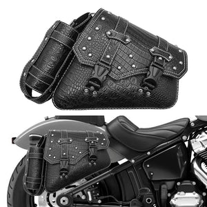 Sacoche de bras oscillant noire fixée sur le bras oscillant d'une Harley-Davidson - vue 1
