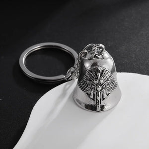 Porte-clés grelot argenté avec ailes d'ange - vue 1