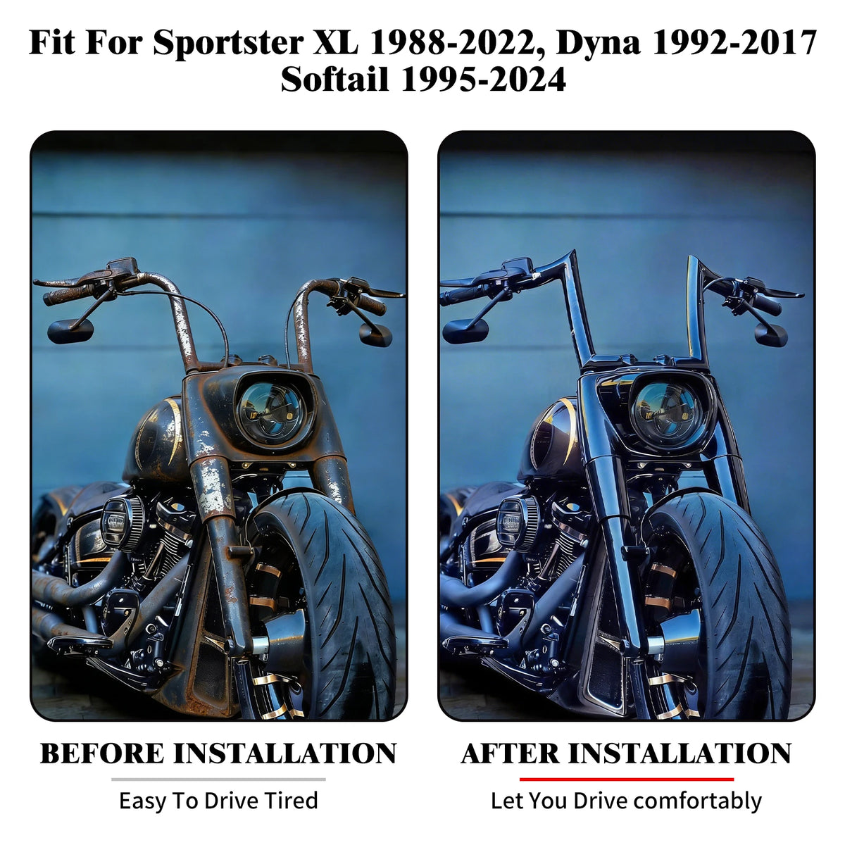 Guidon drag 10 pouces en fer noir pour Harley-Davidson - vue 2