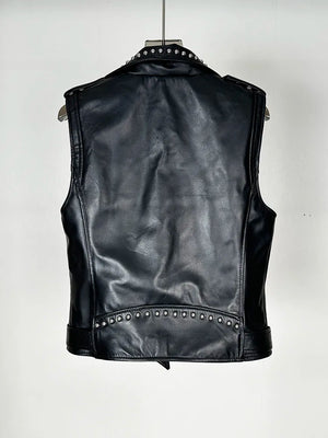 Gilet en cuir noir clouté style motarde - vue 2