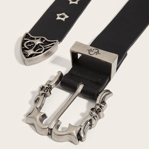 Ceinture noire cloutée motif étoiles style punk - vue 4