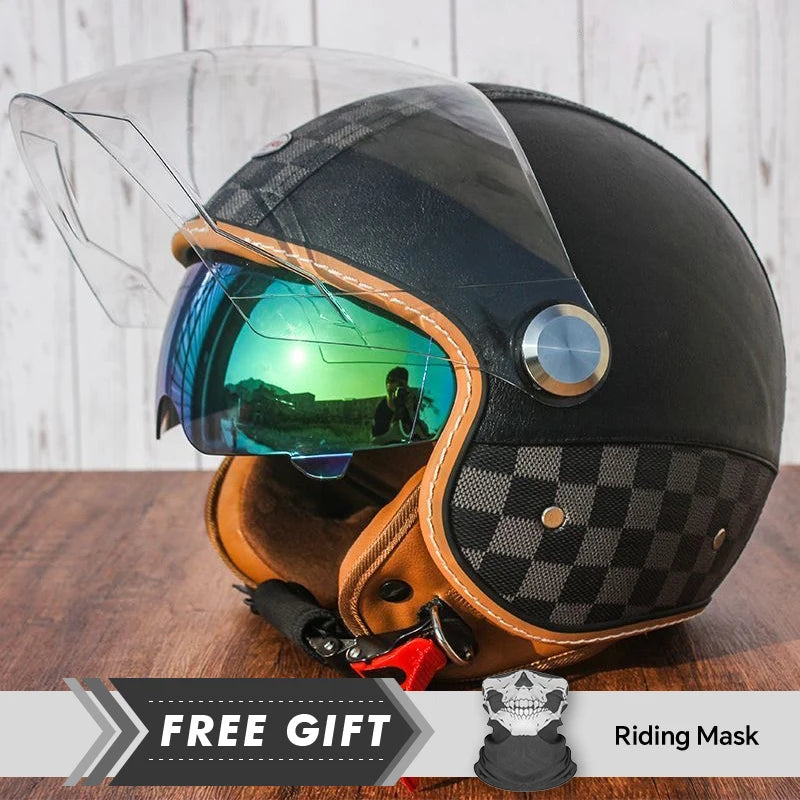 Casque moto jet 3/4 open face en cuir avec double visière - vue 2