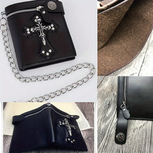 Mini portefeuille noir tête de mort et croix avec chaîne - vue 3
