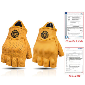 Gants moto cuir mi-doigts style rétro, vue de face - vue 2