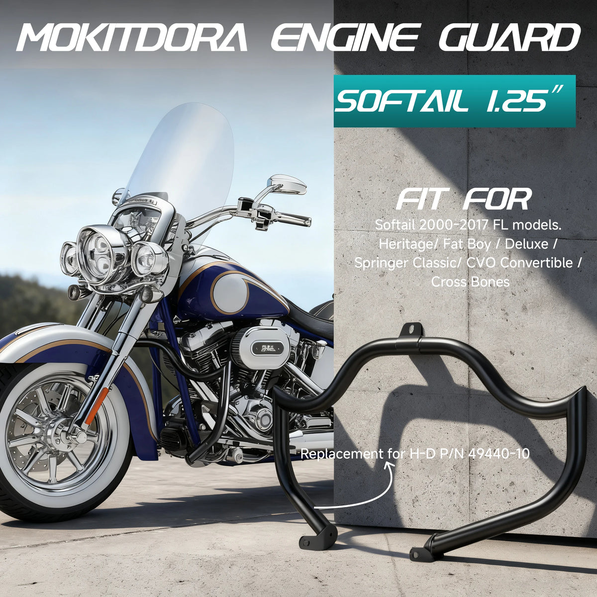 Barre de Protection Moteur "Meathook" 1.25" (Crash Bar) - Harley-Davidson Softail FL 2000-2017 – photo 2/7