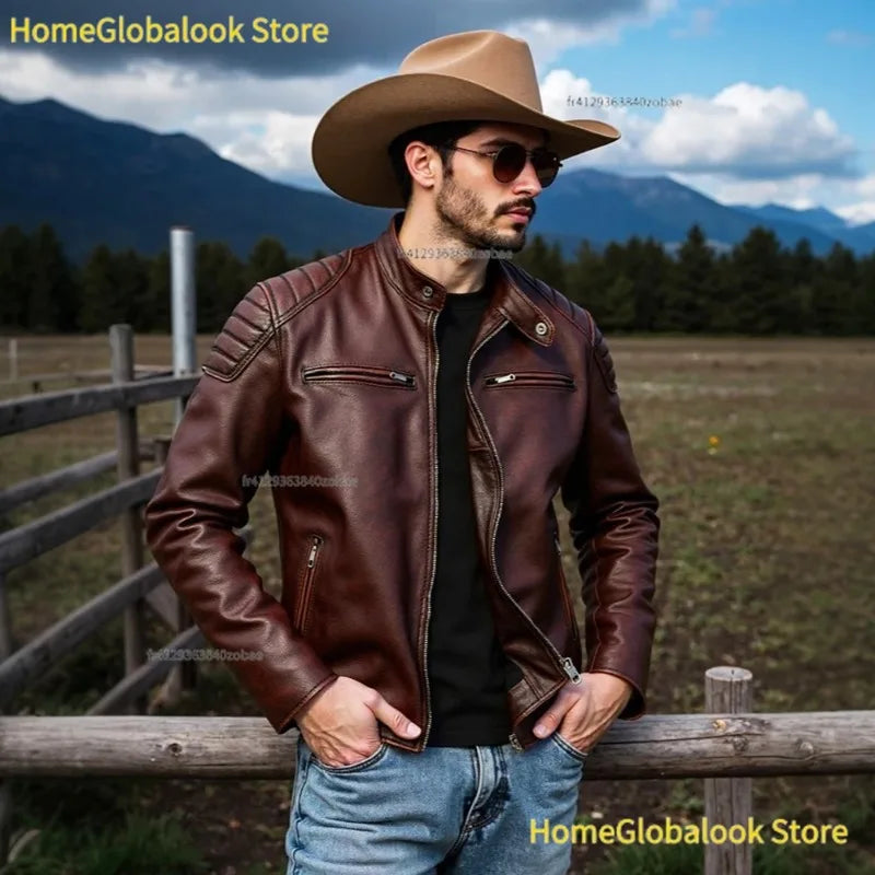Veste en cuir motard homme - vue de face - vue 2