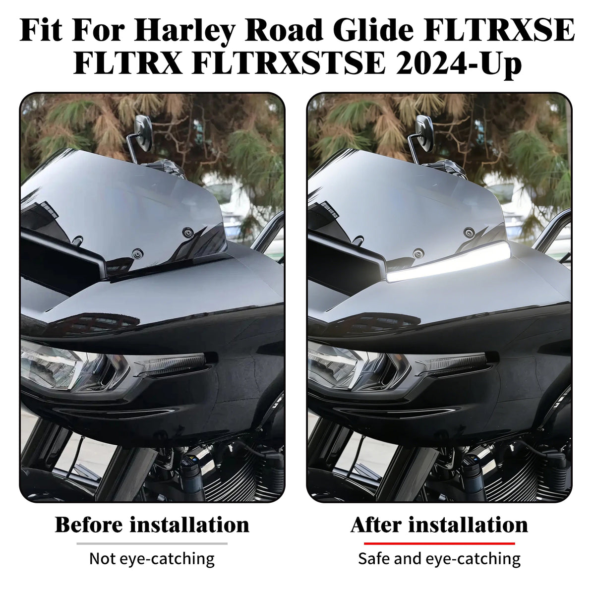 Feux LED de clignotant fixés au pare-brise d'une Harley-Davidson Road Glide - vue 2
