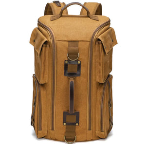 Sac à dos vintage en toile cirée et cuir marron - vue 1