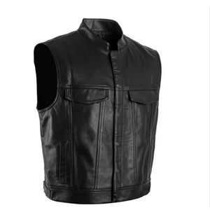 Gilet motard en simili cuir noir sans manches - vue - vue 1