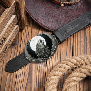 Ceinture simili cuir boucle tête de loup et lune rouge - vue 3