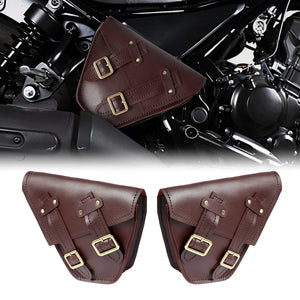 Sacoche latérale universelle en cuir noir et marron pour moto - vue 1