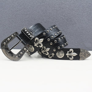 Ceinture en similicuir noir avec rivets métalliques et boucle punk - vue 4