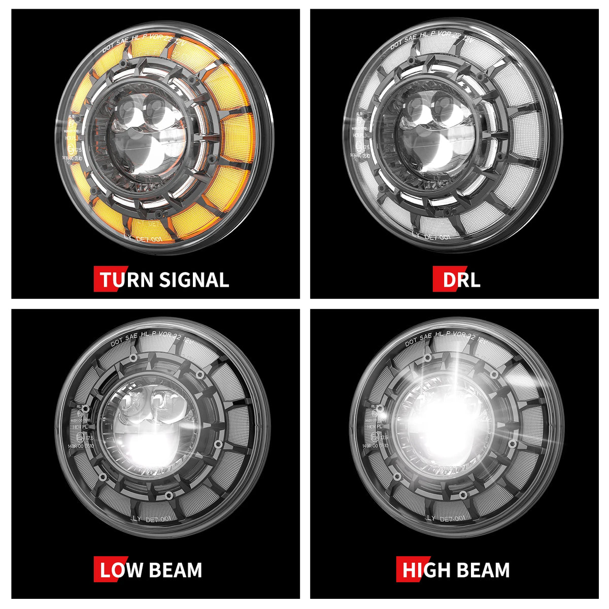 Phare LED 7 pouces pour Harley Touring Softail - vue 2