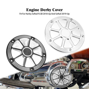 Cache moteur derby noir et chromé pour moto Harley-Davidson Softail - vue 1