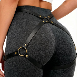 Ceinture harnais noire à franges, vue de face - vue 12