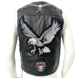 Gilet en cuir noir motif tête de mort - vue de face - vue 6