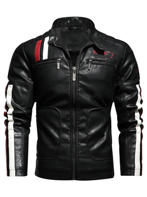 Blouson moto racing homme brodé avec doublure coton, vue de face - vue 1