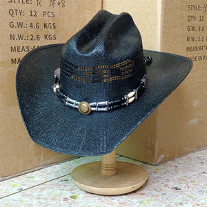 Chapeau cowboy en paille tressée main - protection solaire - vue 20
