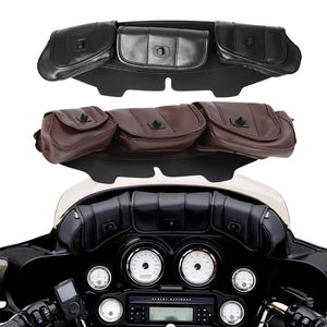 Sacoche de Pare-Brise Noire 3 Poches en Cuir PU pour Harley Electra Street Glide Touring 1996-2013 - vue 1