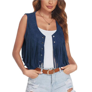 Gilet cowgirl femme franges et rivets - suédine ethnique - vue 7
