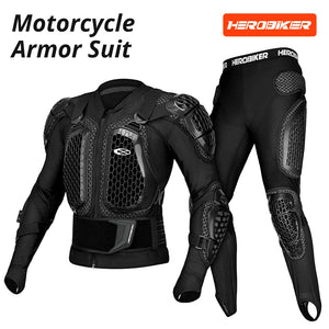 Ensemble blouson et pantalon moto noir et rouge avec protections - vue de face - vue 10