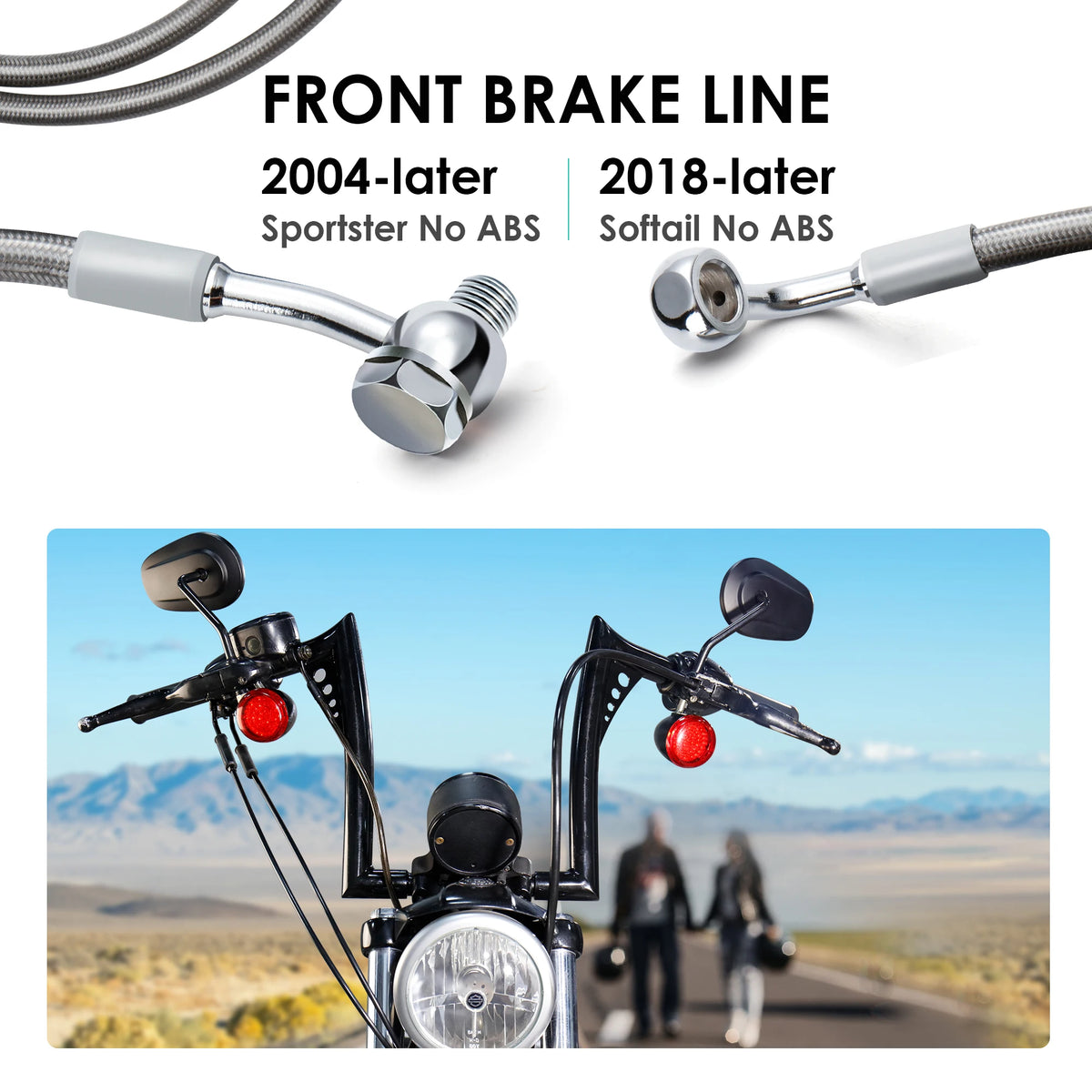 Durite de Frein Avant Tressée Inox (113/118/123/128 cm) - Harley-Davidson Sportster 2004+ et Softail 2018+ sans ABS – photo 2/14