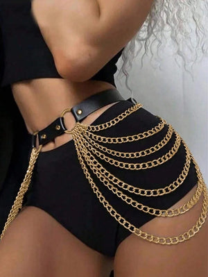 Ceinture harnais noire à franges, vue de face - vue 15