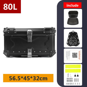 Top case moto en aluminium noir avec serrure, fixé sur un porte-bagages arrière - vue 13