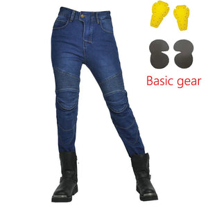 Jean moto femme noir brodé anti-chute - vue 9