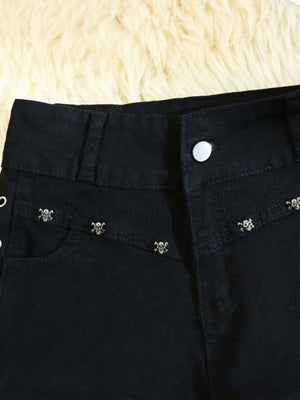 Short en jean noir lacé style rétro américain - vue 3