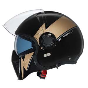 Casque moto modulable rétro avec double visière, vue 3/4 - vue 7