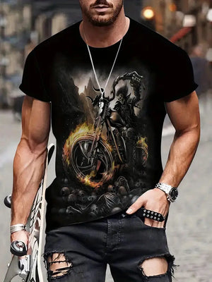 T-shirt Homme Moto Vintage Imprimé 3D Oversize Streetwear - vue 3
