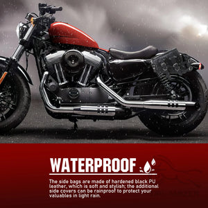 Sacoche de selle rétro en cuir noir avec porte-gourde pour Harley Sportster - vue 3