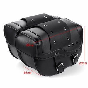 Paire de sacoches cavalières en cuir PU noir pour moto custom - vue 3