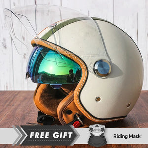 Casque moto jet 3/4 open face en cuir avec double visière - vue 5