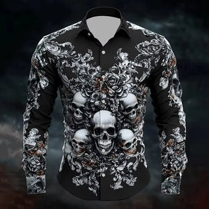 Chemise noire manches longues imprimé tête de mort - vue 18