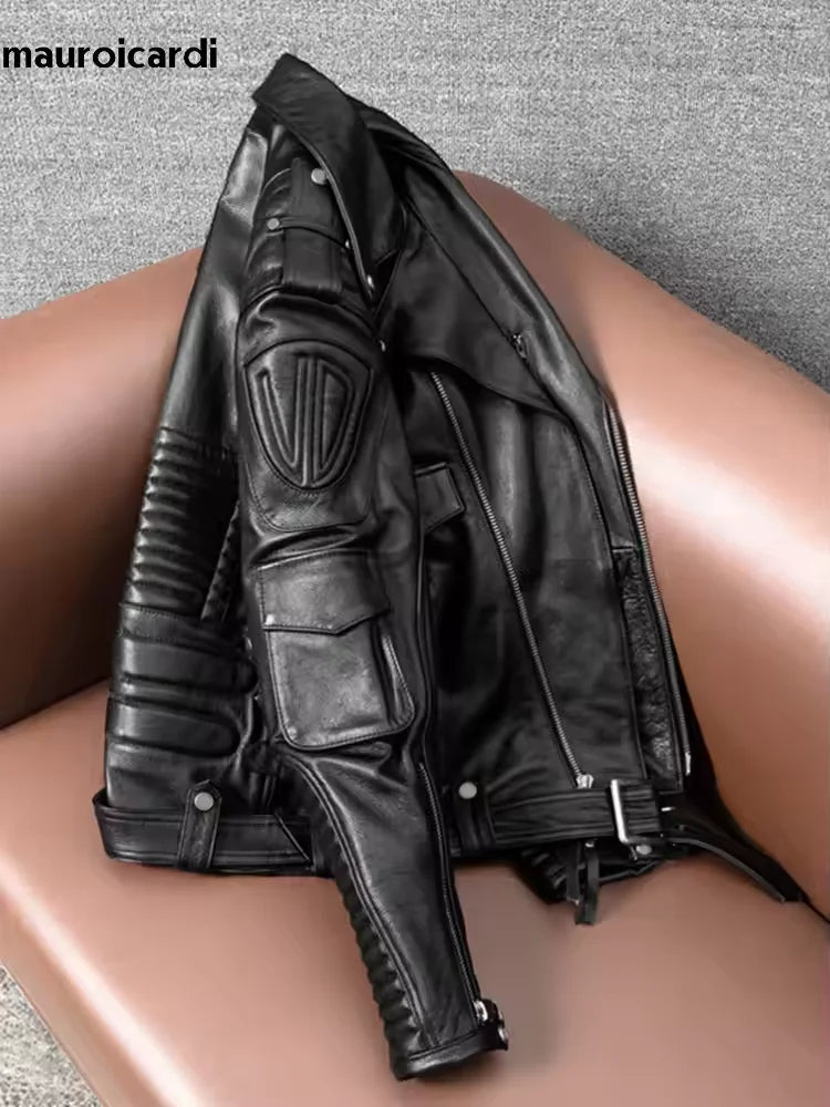 Blouson moto biker en simili cuir noir avec ceinture - vue - vue 2