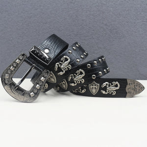 Ceinture en similicuir noir avec rivets métalliques et boucle punk - vue 15