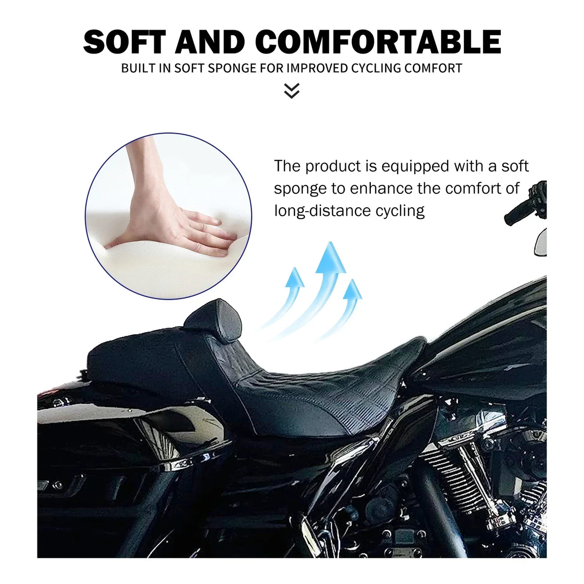 Selle biplace noire avec dossier pilote pour Harley-Davidson Road Glide - vue 2
