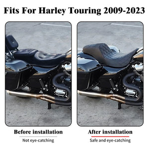 Selle biplace noire en cuir pour Harley-Davidson Touring - vue 3