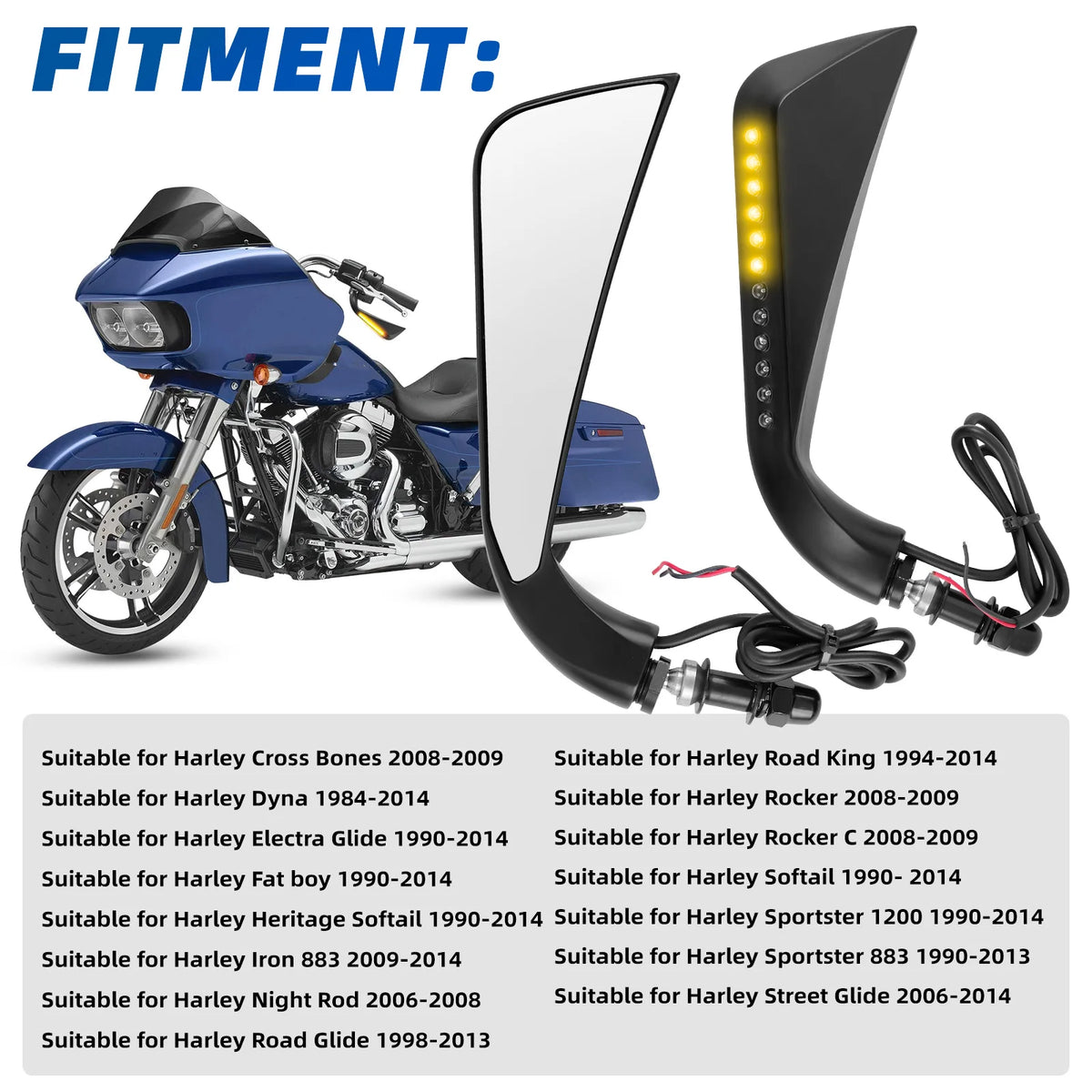 Paire de rétroviseurs avec clignotants LED pour Harley-Davidson (multi-modèles)