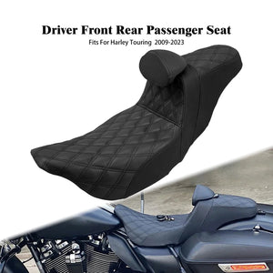 Selle biplace noire avec dossier pilote pour Harley-Davidson Road Glide - vue 1