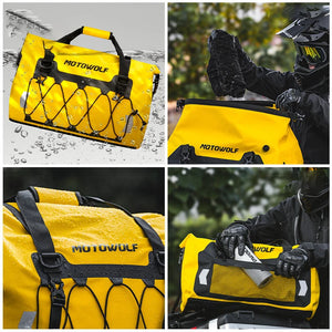 Sac de queue étanche moto noir au format roulé, fixé à l'arrière de la selle - vue 4