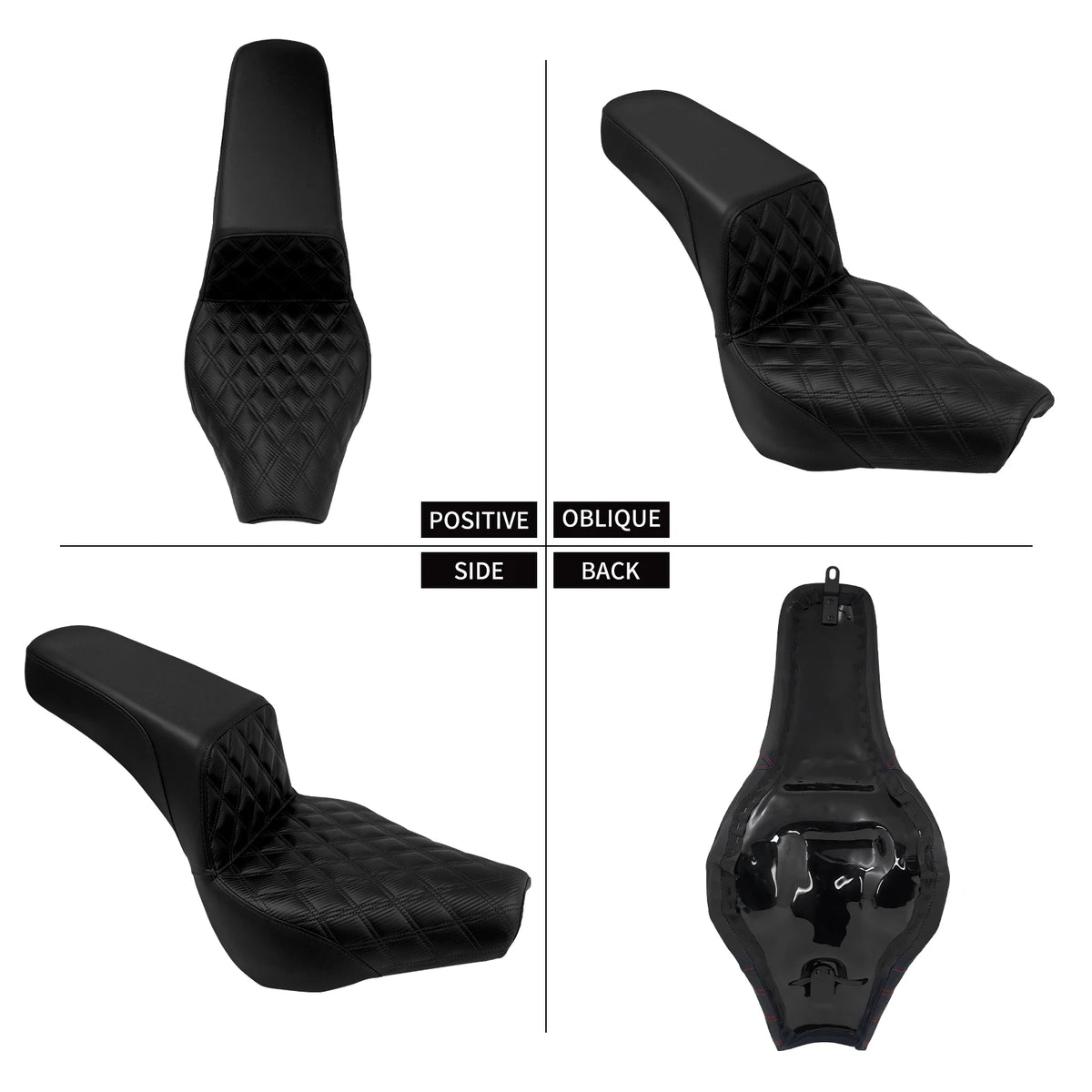 Selle biplace noire à surpiqûres losange pour moto Harley-Davidson Softail - vue 2