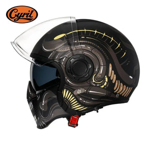 Casque moto modulable rétro noir avec double écran - vue - vue 17