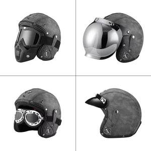 Casque Moto Vintage Ouvert en Cuir PU - Style Café Racer - vue 2