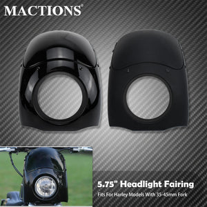 Carénage de Phare 5,75 pouces avec Pare-brise, Fixation Fourche 35-49mm - Harley-Davidson Sportster XL 883, Dyna FXR/FXD – photo 1/7
