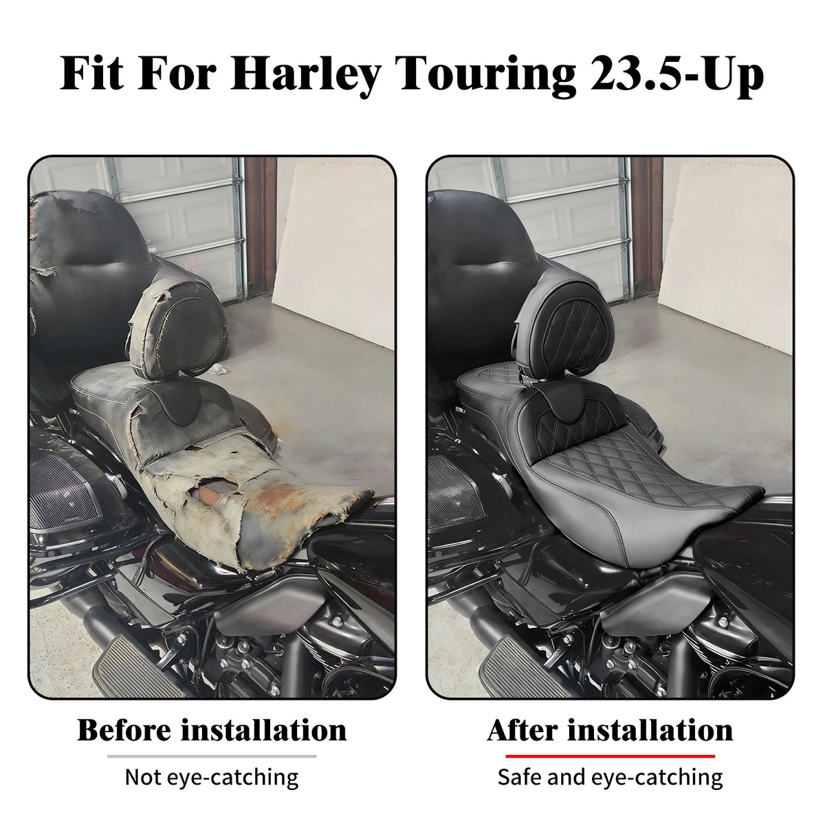 Selle biplace noire avec dossier pour Harley-Davidson Touring - vue 2