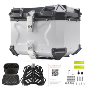 Top case moto en aluminium noir avec serrure, fixé sur un porte-bagages arrière - vue 6