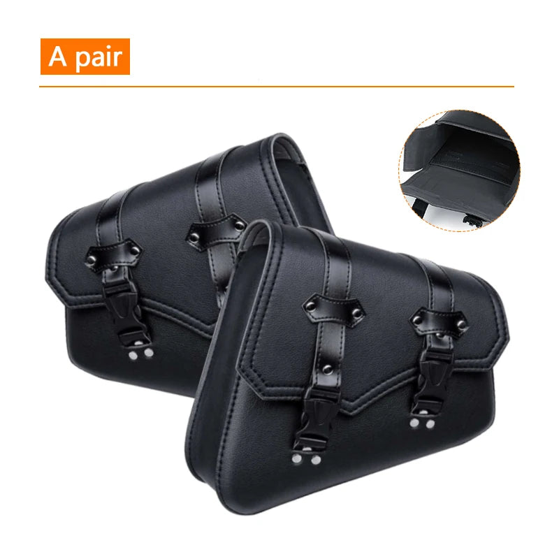 Sacoche latérale noire avec porte-bouteille, fixée sur le cadre d'une moto café racer - vue 2